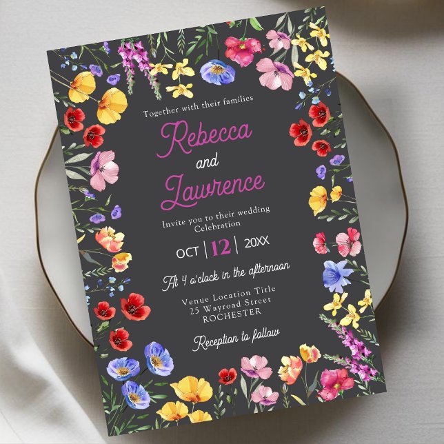 elegante invitación a la boda gris con flores silv (Subido por el creador)