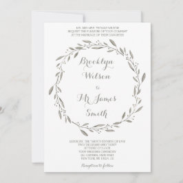 Elegante Invitación a la Boda Gris Floral Wreath