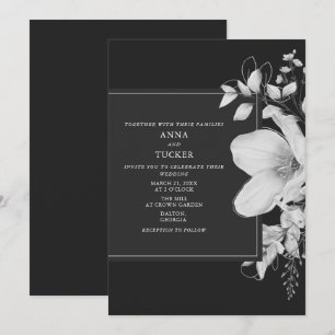 Elegante Invitación a la Boda Gris Negra y Blanca