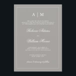 Elegante invitación a la boda gris profunda<br><div class="desc">Esta moda,  elegante invitación a la boda,  presenta un profundo matiz de marco y texto gris y blanco. Puede personalizar la parte superior con sus iniciales. Un estilo moderno y clásico en un color boda de tendencia.</div>