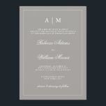 Elegante invitación a la boda gris profunda<br><div class="desc">Esta moda,  elegante invitación a la boda,  presenta un profundo matiz de marco y texto gris y blanco. Puede personalizar la parte superior con sus iniciales. Un estilo moderno y clásico en un color boda de tendencia.</div>