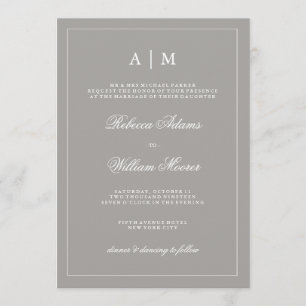 Elegante invitación a la boda gris profunda