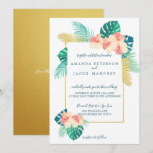 Elegante invitación a la boda hawaiana hibiscus