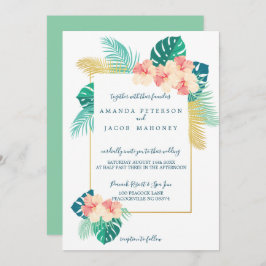 Elegante invitación a la boda hawaiana hibiscus