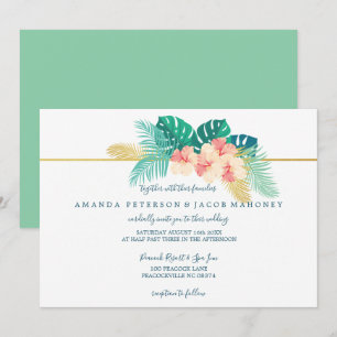 Elegante invitación a la boda hawaiana hibiscus