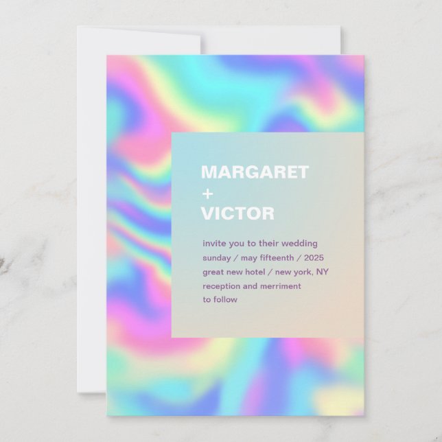 Elegante invitación a la boda holográfica moderna (Anverso)