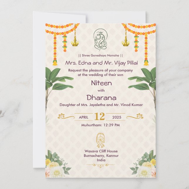 Elegante invitación a la boda india (Anverso)