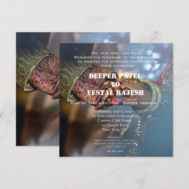 Elegante invitación a la boda india de Henna (Anverso / Reverso)