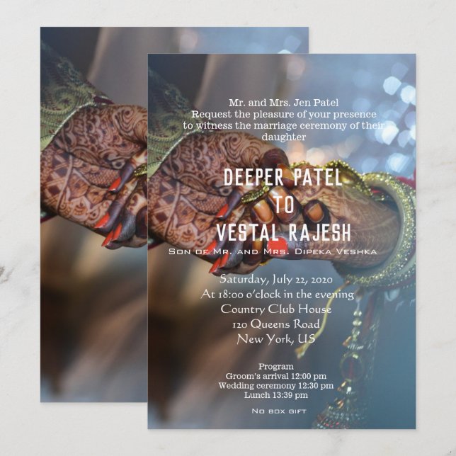 Elegante invitación a la boda india de Henna (Anverso / Reverso)