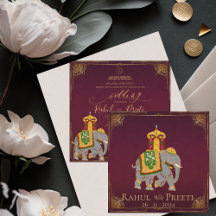 Elegante Invitación a la boda india del oro rojo b