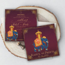 Elegante Invitación a la boda india del oro rojo b
