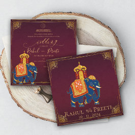 Elegante Invitación a la boda india del oro rojo b