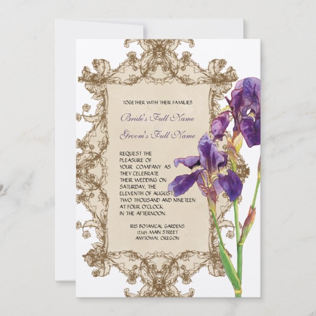Elegante invitación a la boda - Iris Purple Elegan (Anverso)