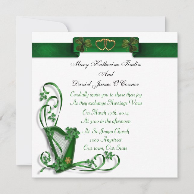 Elegante invitación a la boda irlandesa Harp (Anverso)