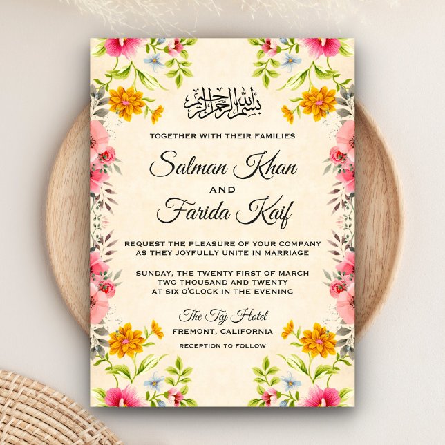 Elegante invitación a la boda islámica floral islá (Subido por el creador)