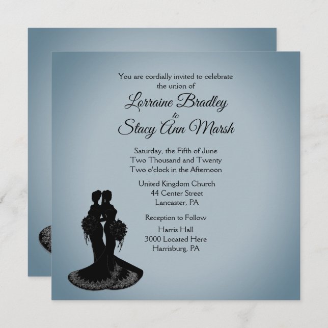 Elegante invitación a la boda lesbiana (Anverso / Reverso)