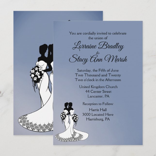 Elegante invitación a la boda lesbiana (Anverso / Reverso)