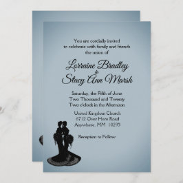 Elegante invitación a la boda lesbiana con niebla 