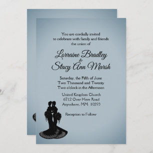 Elegante invitación a la boda lesbiana con niebla