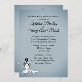 Elegante invitación a la boda lesbiana con niebla 
