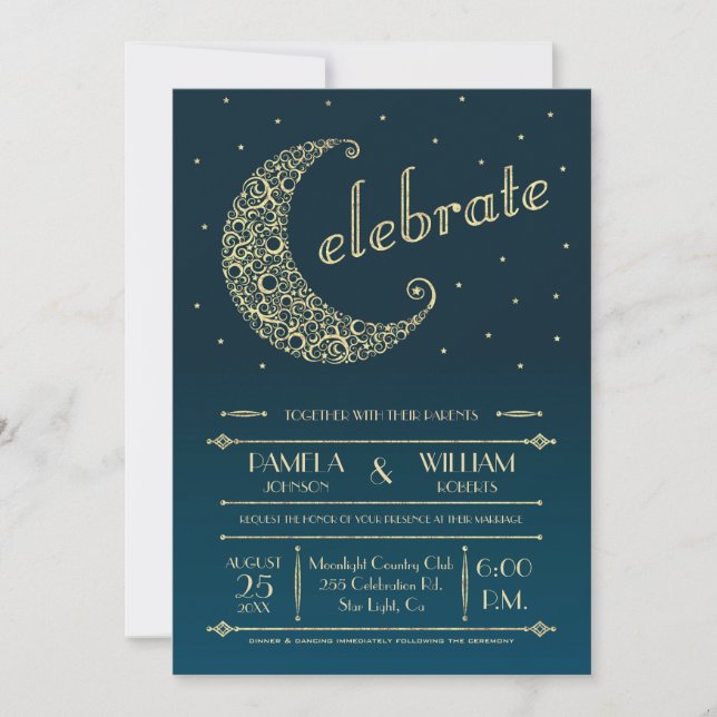 Elegante invitación a la boda lunar (Anverso)