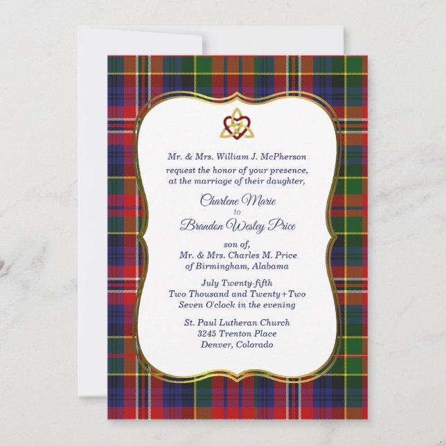 Elegante Invitación a la boda MacPherson Tartán (Anverso)
