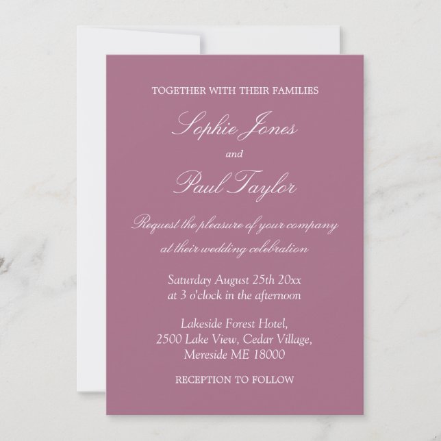 Elegante invitación a la boda malva (Anverso)