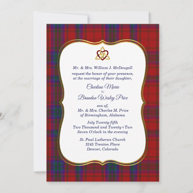 Elegante invitación a la boda McDougall Tartan (Anverso)