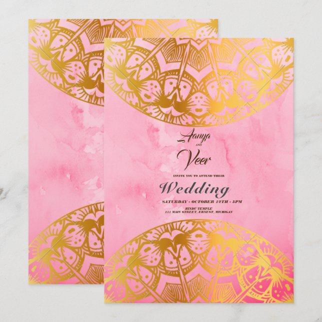 Elegante invitación a la boda Mehndi (Anverso / Reverso)