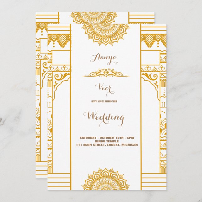 Elegante invitación a la boda Mehndi (Anverso / Reverso)