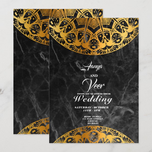 Elegante invitación a la boda Mehndi (Anverso / Reverso)
