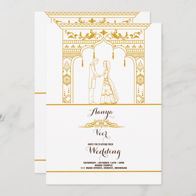 Elegante invitación a la boda Mehndi (Anverso / Reverso)