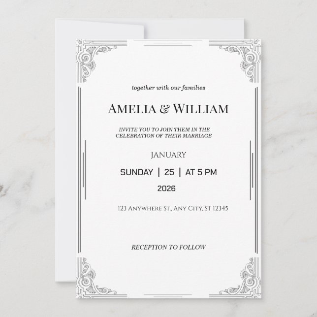 Elegante invitación a la boda Minimalista (Anverso)