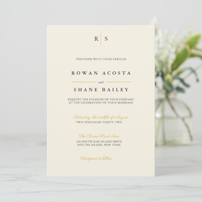 Elegante invitación a la boda Minimalista (Anverso de pie)