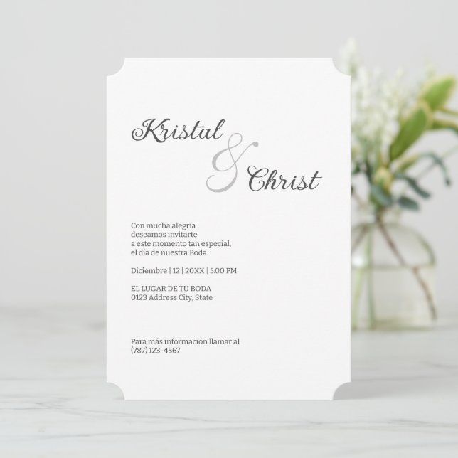 Elegante invitación a la boda Minimalista (Anverso de pie)