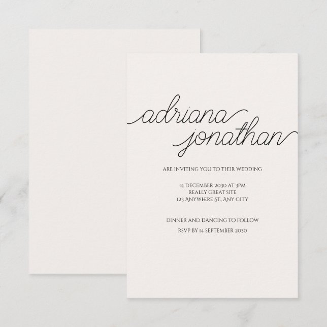 Elegante invitación a la boda Minimalista beige (Anverso / Reverso)