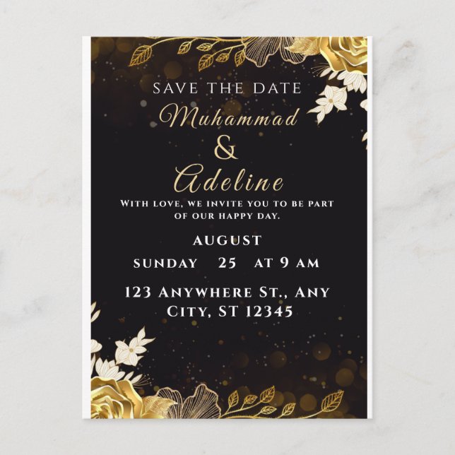 Elegante invitación a la boda moderna - blanco y n (Anverso)