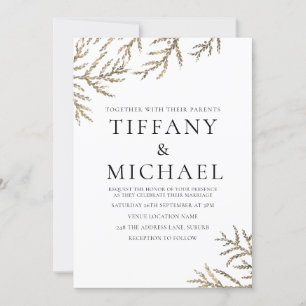 Elegante invitación a la boda moderna de la hoja d