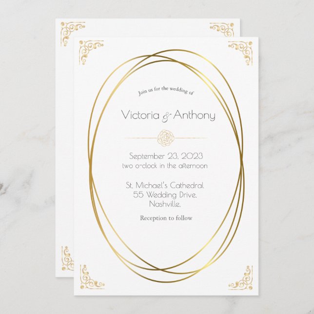 Elegante Invitación a la Boda Moderna de Oro (Anverso / Reverso)