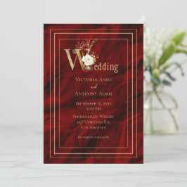 Elegante Invitación a la Boda Moderna de Oro Rojo
