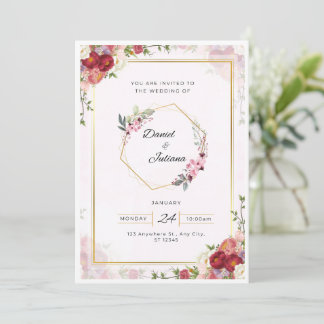 Elegante invitación a la boda moderna rosa y blanc