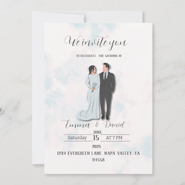 Elegante invitación a la boda moderna | Simple y M (Anverso)
