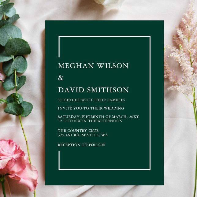 Elegante Invitación a la boda moderna verde esmera (Subido por el creador)