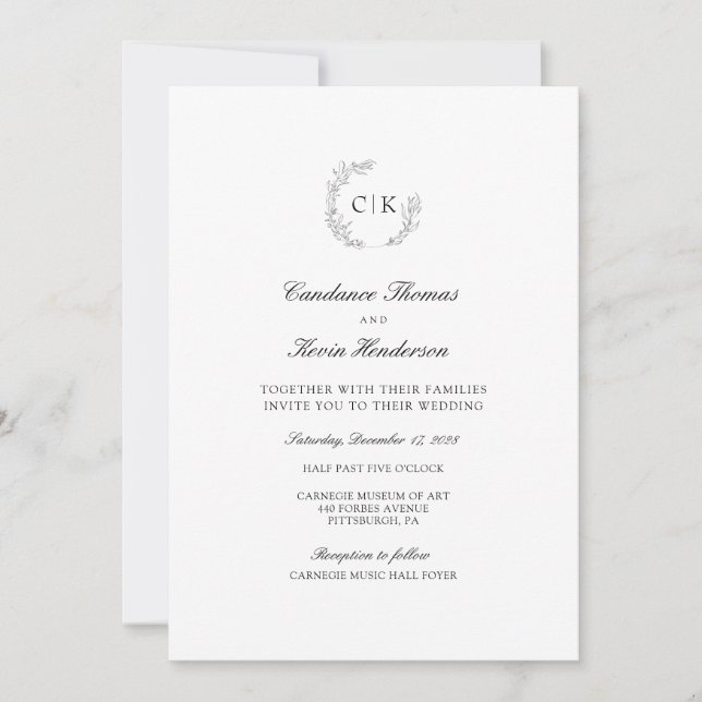 Elegante invitación a la boda monográfica (Anverso)