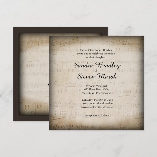 Elegante invitación a la boda musical (Anverso / Reverso)