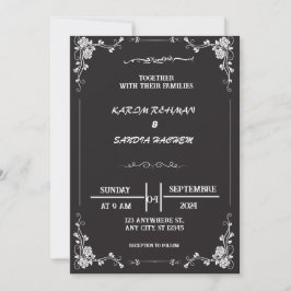 Elegante invitación a la boda musulmana blanca y n