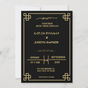 Elegante invitación a la boda musulmana blanca y n