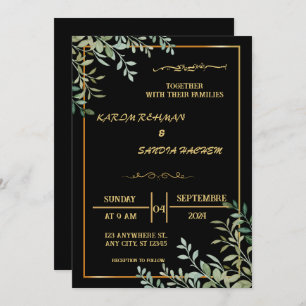 Elegante invitación a la boda musulmana de oro y n