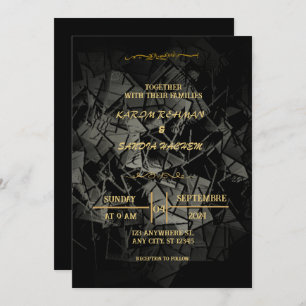 Elegante invitación a la boda musulmana de oro y n