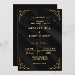 Elegante invitación a la boda musulmana de oro y n